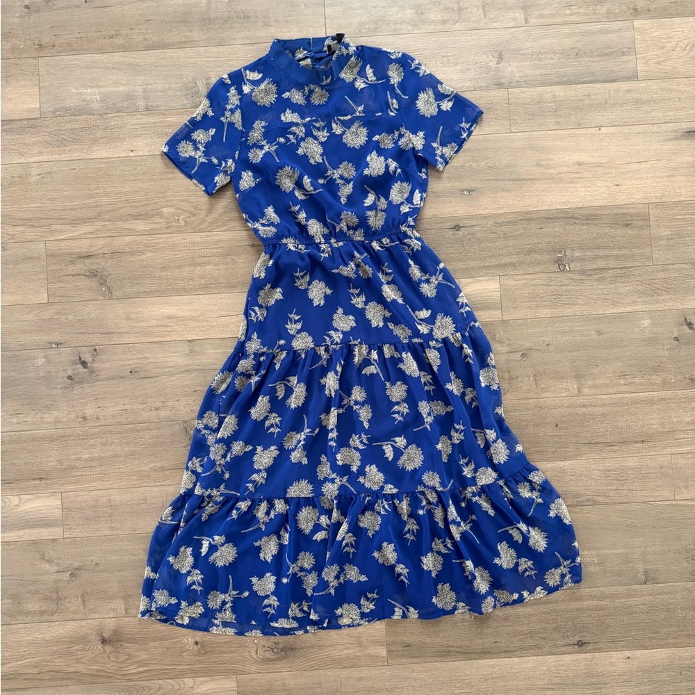 Lulus Floral Print Royal Blue Midi Dress XS/S - Picture 5 of 12